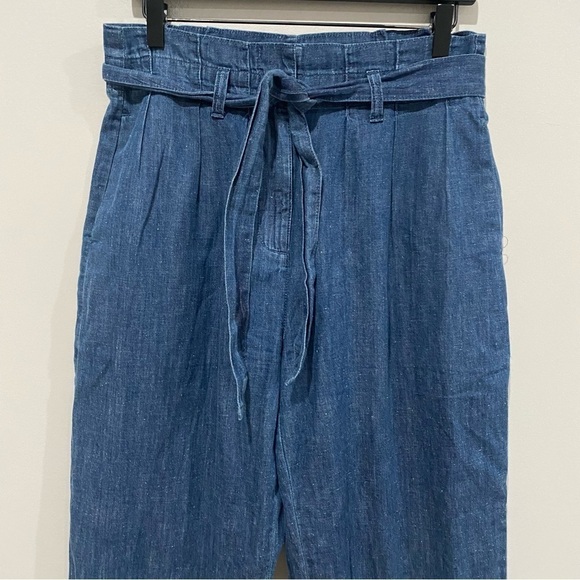 J CREW Paper-Bag Pant Chambray Size 4 Coastal Lightweight Cotton Hemp High Rise - Picture 3 of 16